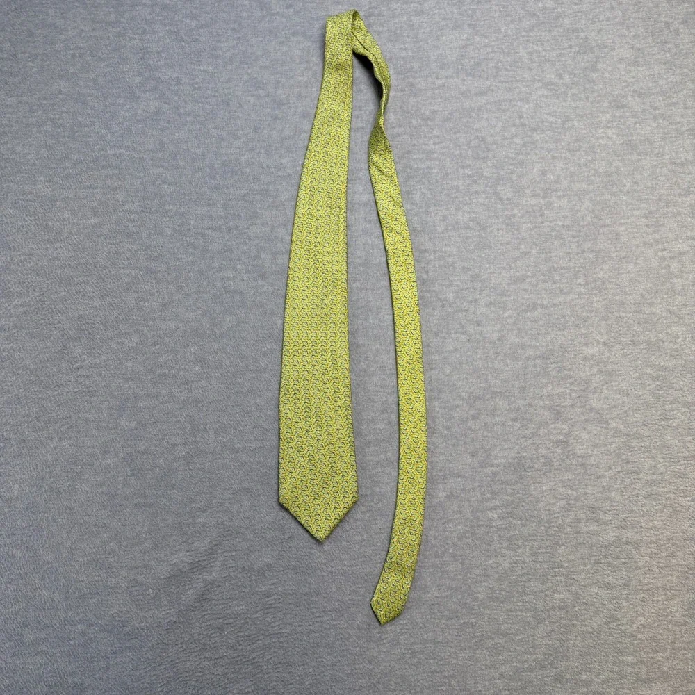 Brooks Brothers‎ Makers Tie Green Yellowish Dolphin Geometric Silk Beach Necktie